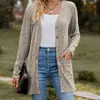 Cárdigan de Punto con Cuello en V Estilo Europeo y Americano Transfronterizo para Otoño e Invierno, Suéter Holgado de Punto de un Solo Botón de Longitud Media con Bolsillos, Abrigo Suéter de Corte Ajustado