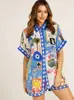 D9741 Amazon Moda Femenina Popular Europea y Americana Casual Combinación Perfecta Posicionamiento Estampado Cardigan Camisa Pantalones Cortos Traje