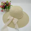 Chapéus Femininos de Tricô para Primavera e Verão, Chapéus de Aba Larga para Proteção Solar de Verão, Chapéus com Laço para Exterior, Chapéus para Proteção Solar, Chapéus Respiráveis para Proteção Solar
