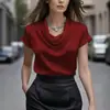 2025 Nova Blusa Feminina Elegante de Manga Curta em Cetim com Caimento Estilo Francês para Mulheres - Site Independente da Amazon