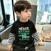 Camiseta Transpirable de Algodón Puro de Manga Larga Casual para Niños, Modelo Nuevo 2026 para Niños Mayores, Cuello Redondo, Top Rayado de Falso Dos Piezas