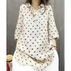 Vestido Camisa Casual Holgado Estampado de Algodón y Lino Nuevo Vintage Primavera/Verano 2026, Top Versátil Artístico de Longitud Media para Mujer