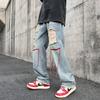 Pantalones vaqueros desgastados y rotos para hombre, diseño de calle de verano, marca de moda Ruoshuai, pantalones rectos sueltos