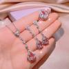Colar brinco de gota pingente gota diamante rosa emulação conjunto colorido feminino