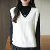 2025 Novo Colete Tricotado Feminino Sem Mangas Suéter Estilo Preguiçoso Outer Decote V Chic Sobreposto Top