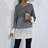 Bai Fen Zhi Yi Amazon Transfronterizo Tallas Grandes Moda Europea y Americana Suéter Largo de Cuello Redondo Manga Larga Bloque de Color para Otoño e Invierno