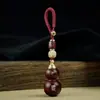 Calabaza de Sándalo Rojo con Incrustaciones de Plata, Colgante de Calabaza Doble Felicidad, Incrustado con Adorno de Llavero de Paz y Alegría, Personalizable