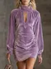 Vestido de Mujer Otoño e Invierno Estilo Europeo y Americano Amazon Terciopelo Coreano Estilo Chica Picante Lujo Ligero Color Sólido Gama Alta Cuello Alto Sexy Bodycon