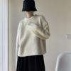 Suéter Pulôver de Lã Bouclé Cor Sólida Gola Redonda Feminino 2025 Outono e Inverno Novo Estilo Loose Coreano Cruzado Estilo Preguiçoso Suéter de Tricô