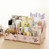 Caixa de Armazenamento de Madeira Estilo Coreano DIY Caixa de Armazenamento de Cosméticos para Mesa de Escritório Presente Caixa Organizadora de Maquiagem para Mesa de Escritório