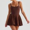 Vestido Esportivo de Yoga Sem Mangas com Shorts Embutidos, Anti-Exposição, com Bolsos, Saia Plissada para Corrida e Tênis, Feminino