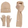 Novo Chapéu de Lã Tricotado da Moda com Etiqueta Longa para Mulheres no Outono e Inverno, Chapéu de Lã Quente Versátil, Chapéu de Proteção para as Orelhas à Prova de Frio para Exterior Conjunto de Três Peças