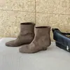 Botines de gamuza de tacón medio, nuevo estilo otoño e invierno, punta cuadrada, cierre trasero, botas de moda coreana, tacón único, botas para mujer, talla 40