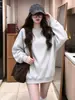 Moletom Pesado Gola Redonda Estilo Coreano Textura Versátil para Homens e Mulheres, Sem Capuz, Casal, Manga Longa, Solto, Algodão Hua, Casual Solto