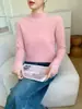 ¡Estilo de temperamento de alta gama! Suéter de cachemir para mujer, cuello medio alto, dobladillo enrollado, tejido, top adelgazante