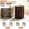 Banqueta Redonda de Bambu com Trançado de Rattan, Combinação Empilhável 4 em 1 para Uso Doméstico, Sala de Estar, Sala de Jantar Extra, Cadeira Empilhável de Armazenamento