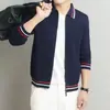 Suéter Masculino de Tricô de Algodão Outono/Inverno 2026 com Gola Lapela, Cardigan Outerwear Listrado Elegante e Versátil Confortável Solto