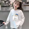 Camiseta de Algodão Puro para Crianças Primavera e Outono, Top Estiloso e Macio Estampado para Meninas, Camiseta Básica de Manga Longa para Meninos, Roupa Infantil