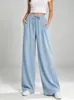 Nuevos pantalones largos casuales rectos de pierna ancha, sueltos, de color liso, con cordón y cintura elástica, estilo europeo y americano Amazon, para mujer