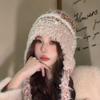 2024 otoño e invierno nuevo sombrero de mujer de felpa doble trenza colorido gorro de protección para las orejas combinación de colores con letras versátil para viajes cálido y cómodo