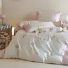 Coração Girly 100s Algodão de Fibra Longa Algodão Puro Conjunto de Três ou Quatro Peças Bordado Fofo Capa de Edredom 100% Algodão Roupa de Cama Gummy Cocoa House