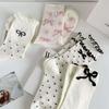 Calcetines Blancos Coreanos de Verano Delgados con Lazo para Mujer Calcetines Media Caña Calcetines Slouch de Encaje Lindo y Moderno Calcetines Largos para Mujer