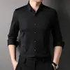 Camisa de Manga Larga Sin Costuras para Hombre 2023 Primavera y Otoño Joven y de Edad Media Casual de Negocios Color Sólido Elástica Forro Completamente Sin Costuras
