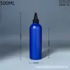 Suministro del Fabricante Material HDPE 28 dientes 500ML Azul Hombro Redondo Botella de Plástico Botella Dispensadora de Limpiador Líquido