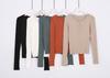 Otoño Nuevo Estilo Europeo y Americano Color Sólido Cuello Redondo Abotonado Ajustado Camiseta Base C4375 Manga Larga Ajustado Favorecedor