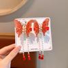 Horquilla con borla de mariposa de Super Hada para niña pequeña, estilo chino rojo, accesorios para el cabello de estilo antiguo de Año Nuevo de gran apariencia, tocado con lazo para niña