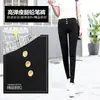 Calças Femininas Outono e Inverno Estilo Coreano Calças Lápis de Três Botões Yiwu Leggings de Nove Pontos Roupas de Exterior Femininas Leggings Pretas Tecidas