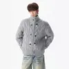 Suéter Masculino de Tricô Trançado Gola Alta Estilo Old Money Tendência Outono Inverno Peso Pesado Zíper Botão Design de Nicho Cardigã Peça Externa
