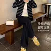 O estilo da calça é muito legal~! Calça de maternidade jeans azul escuro perna curva 2026 Outono nova calça reta folgada de perna larga