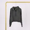 Moletom Lulu com Gola Alta e Meio Zíper com Etiqueta, Em Estoque Entrega Direta, Etiqueta Dourada, Zíper Dourado, Moletom Casual Solto Curto de Fleece