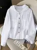 2026 nova camisa com capuz feminina manga longa solta modeladora casual jaqueta cardigã listrada top branco atacado