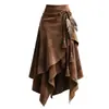 Moda Femenina para Exportación, En Stock, Falda Adelgazante Irregular de Ante Melard para Mujer de Otoño con Lazos y Plumas