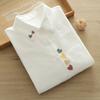 Han Fan Estilo Fresco Artístico Dibujos Animados Bordado Suelta Lana Algodón Hombro Camisa Blanca Manga Larga para Mujer Camisa Base Moderna