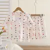 Pijama Infantil Verão Manga Curta Conjunto Algodão Nuvem Gola Boneca Roupa Pai-Filho Pequeno Médio Grande Meninas Finas Roupas de Casa