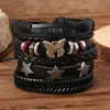 TEMU Europa e Estados Unidos venda quente transfronteiriça moda dominadora caveira rebite multicamadas couro trançado conjunto de cinco peças pulseira de couro masculina