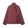 Comércio Exterior Atacado 2025 Outono Novo Moda Feminina Estilo Europeu e Americano Casual Kimono de Botão Duplo Jaqueta Feminina Vinho