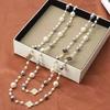 Cadena para Suéter Larga de 160 cm con Cuentas Cuadradas, Collar de Cristal de Doble Capa Bicolor, Estilo Coreano y Japonés, Joyería de Cadena para Suéter Apilable