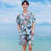 Camisa de Flor de Manga Curta terno Verão Masculino Sanya Camisa de Férias à Beira-Mar Havaí Shorts de Praia Um terno