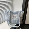 Bolsa Tote de Lona Listrada Colorida Contrastante 2025 Primavera e Verão Nova Grande Capacidade Tendência para o Trabalho Estudante Bolsa de Ombro para Mulheres