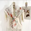 Lenço Quadrado de Sarja 90 Estilo Verão Fresco Sensação de Luxo Temperamento Lenço de Seda Estampado com Flores Tendência Feminina Temperamento