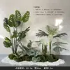 Plantas Verdes Simuladas com Toque de Luxo, Combinação de Paisagismo com Plantas Artificiais, Conjunto Completo de Decorações para Janelas Internas, Design Criativo Biomimético Estilo Wabi-Sabi