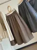 Falda de Lana Estilo Coreano Retro de Lunares con Volante de Capullo para Mujer Otoño/Invierno Suelta Adelgazante Elástica de Cintura Alta Falda de Línea A