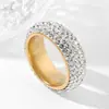Anillo de Acero de Titanio con Diamantes de Cinco Filas Transfronterizo Europeo y Americano, Sensación de Nicho de Gama Alta, Anillos de Pareja Cerrados, Joyería para Manos al por Mayor