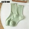 Meias femininas de algodão puro de comprimento médio para primavera e outono, combinadas com sandálias Birkenstock, estilo JK, brancas, resistentes a odores, pós-parto, meias longas sem costura