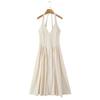Vestido de Verano para Mujer, Estilo Francés Inspirado en Hepburn, Cuello Halter en V Escotado, Ajustado, Sin Mangas, Ceñido a la Cintura, Adelgazante, Vintage, Largo