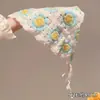 Pañuelo de Cabeza Vintage de Punto Hueco Estilo Francés, Bufanda Triangular Hecha a Mano con Crochet para Primavera/Verano para Niñas, Perfecta para Salidas y Fotos